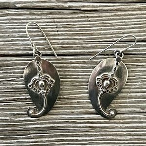 Vintage Silver Earrings (maybe Sterling), Swirl Design like Paisley or Filigree